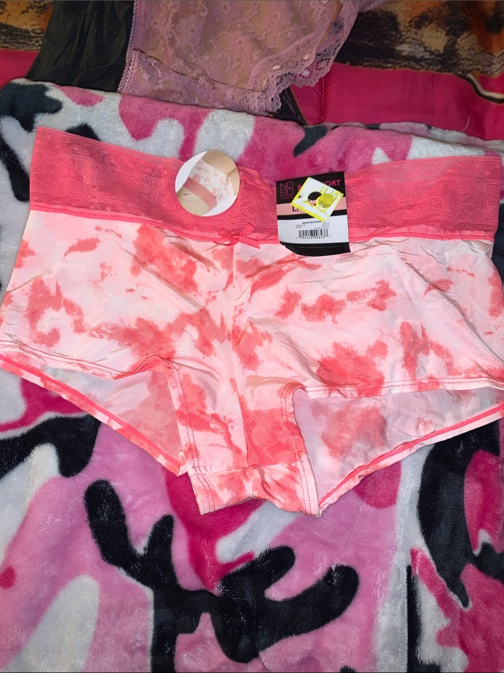 No Boundaries Coral Pink Tie-Dye Lace Boyshorts